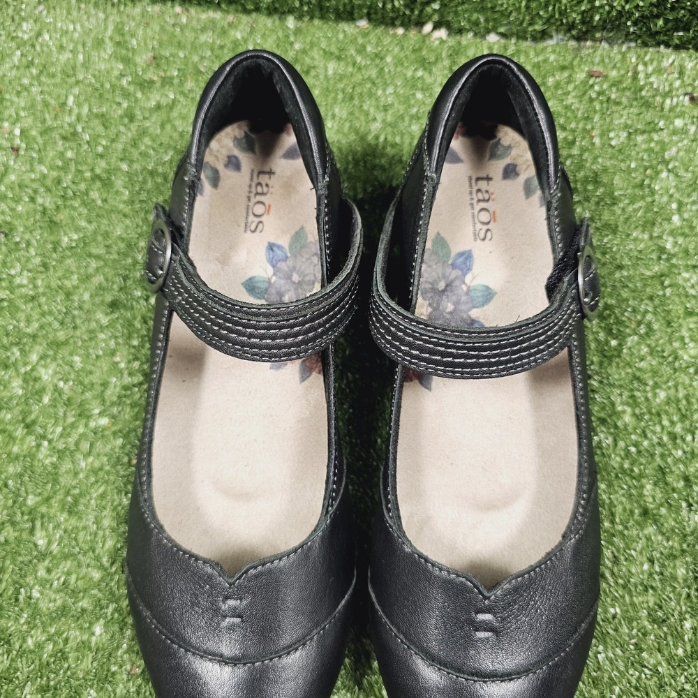 Taos Shoes Virtue Black Leather Mary Jane Low Heel Comfort Pumps Womens 7.5 - Picture 8 of 9